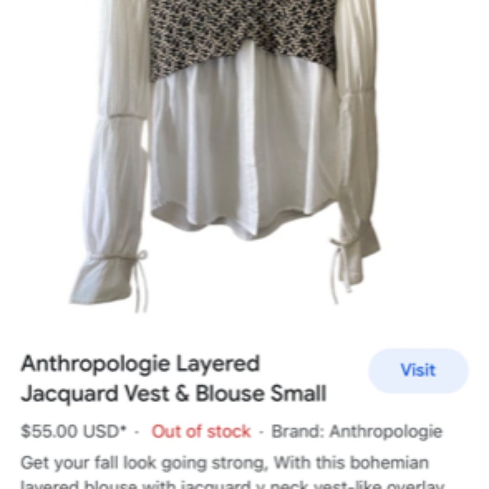 Anthropologie Layered  Jaquard Vest and Blouse SIZE M